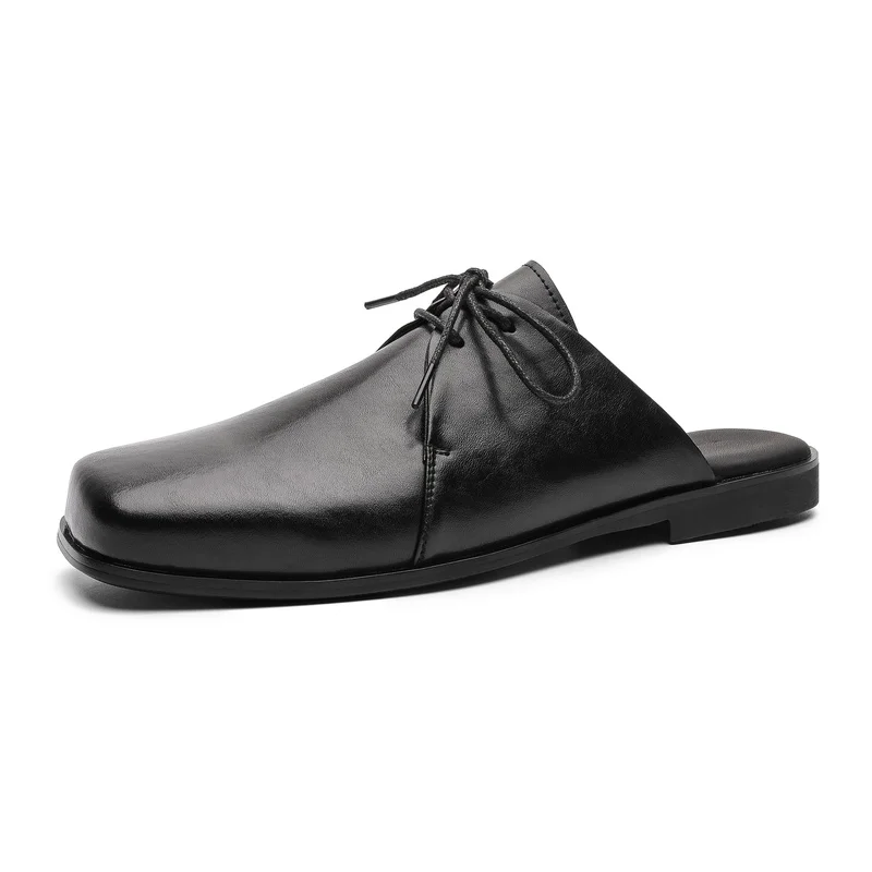 Big Size 46 Backless Mules Half Loafer Slippers Open-back Casual Shoes Men Slip On Flat Sneakers Black Closed toe Slides Sandals