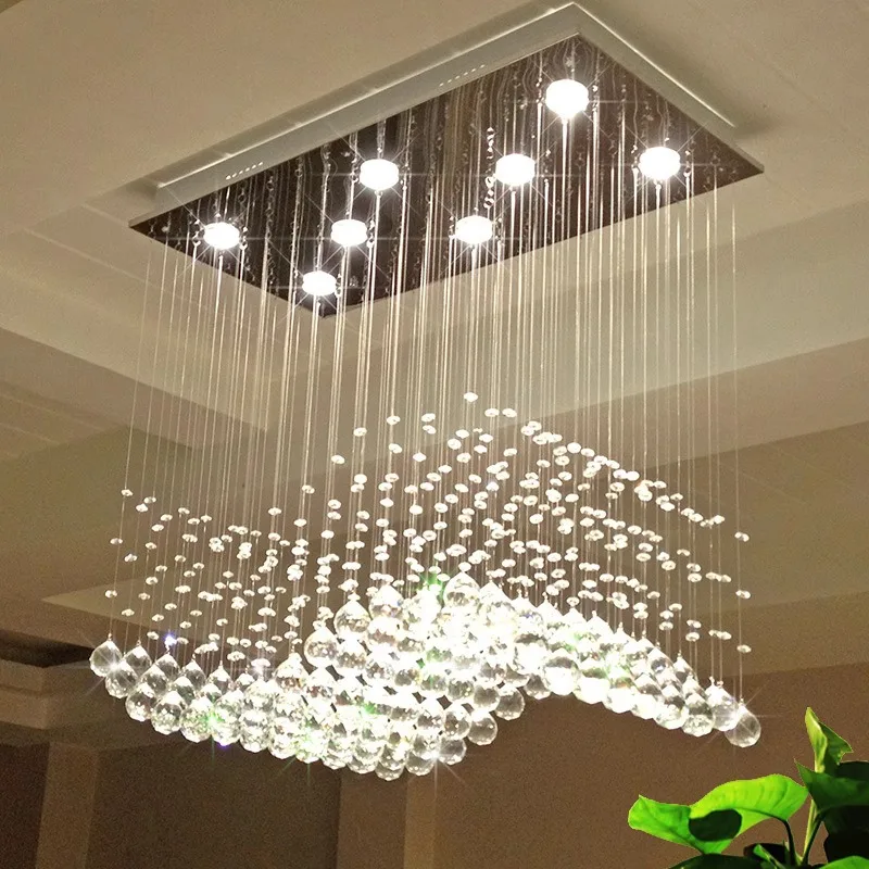 Restaurant bar crystal chandelier, rectangular wave crystal lamp
