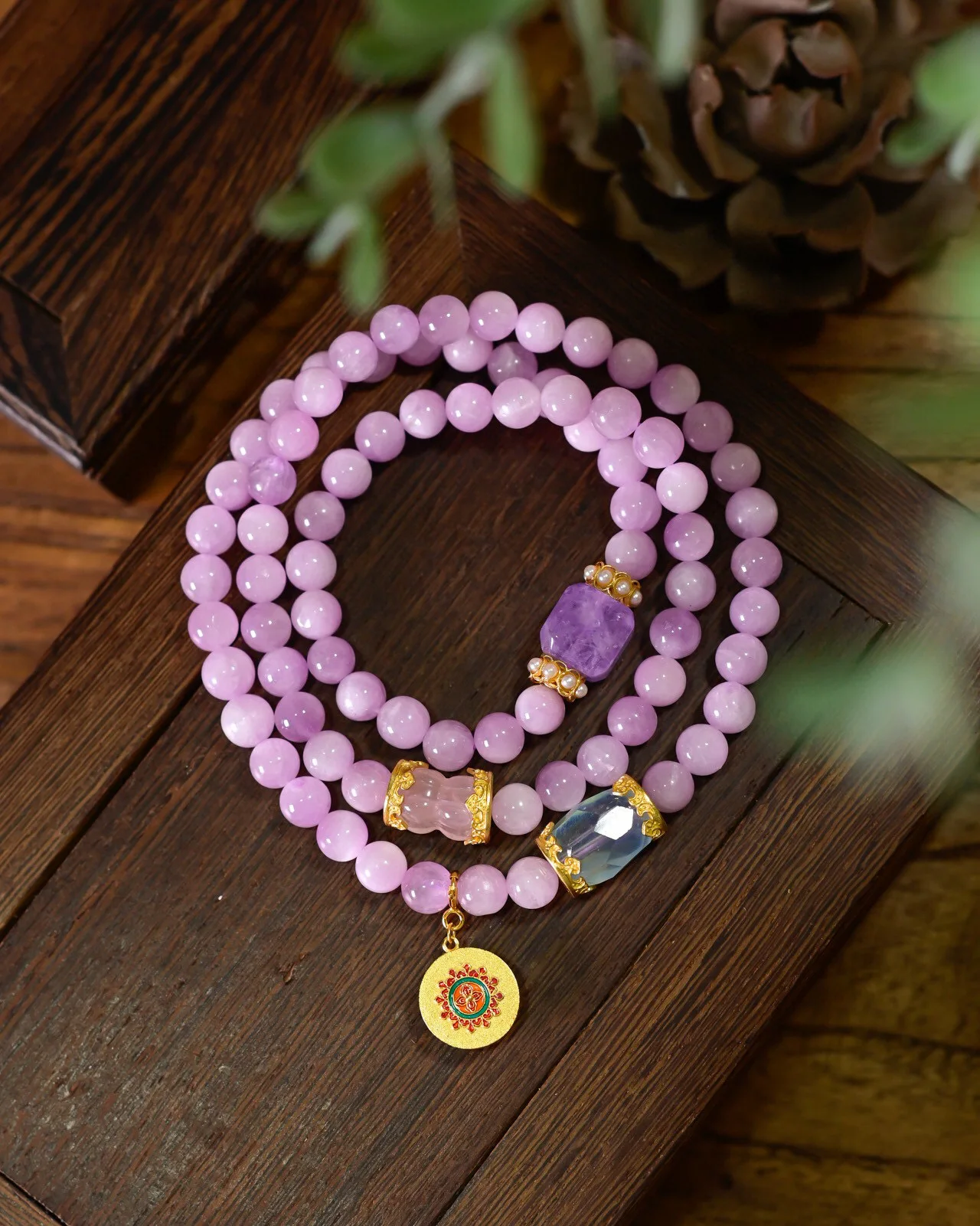 

Natural Kunzite & Rose Quartz Bracelet - S925 Silver, Aquamarine Sugar Cubes, Chinese Love Charm Jewelry
