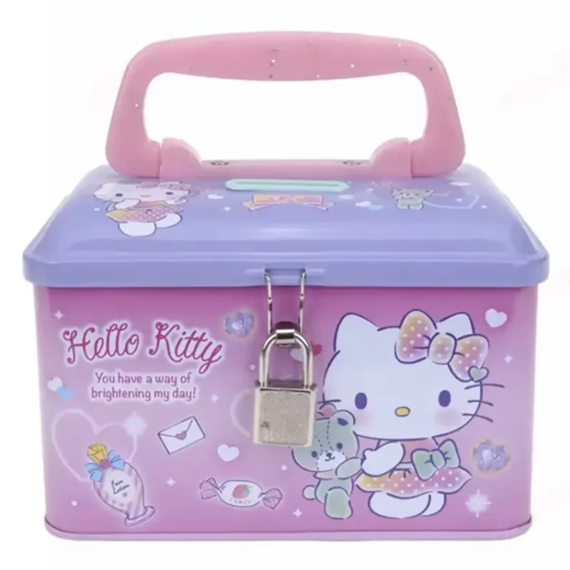 Sanrio Cartoon Iron Storage Box with Lock Deposit Box Decorative Ornaments Kawaii Anime Figures Model Toys