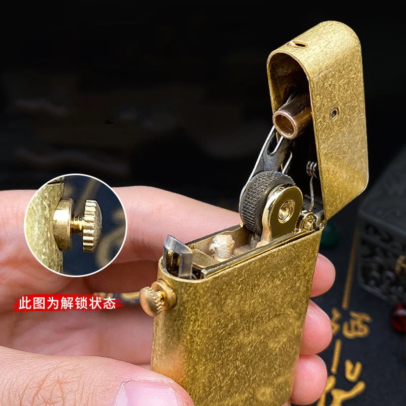 Brass Material Ejection Ignition Kerosene Lighter With Safety Lock Mechanical Creative Cigarette Lighter Gift