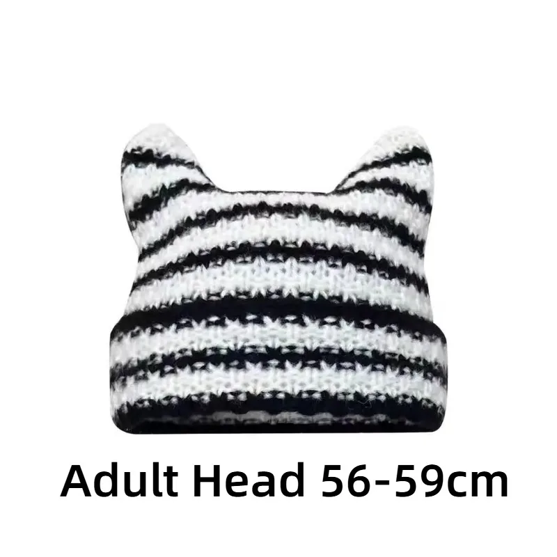 NEW Hot Selling Japanese Streetwear Harajuku Beanie Little Devil Striped Knitted Hat Women Girls Autumn Winter Cute Cat Ears Cap
