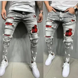 Mężczyźni Biker Slim Elastic Denim Cargo Pants Joggers High Quality Hole European and American Fashion Streetwear Ripped Skinny Jeans