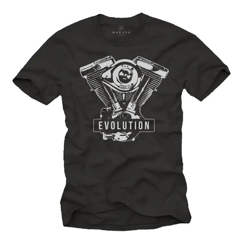 T-shirt noir pour hommes, style motard V2 Evolution, cadeaux pour motocyclistes, style rocker