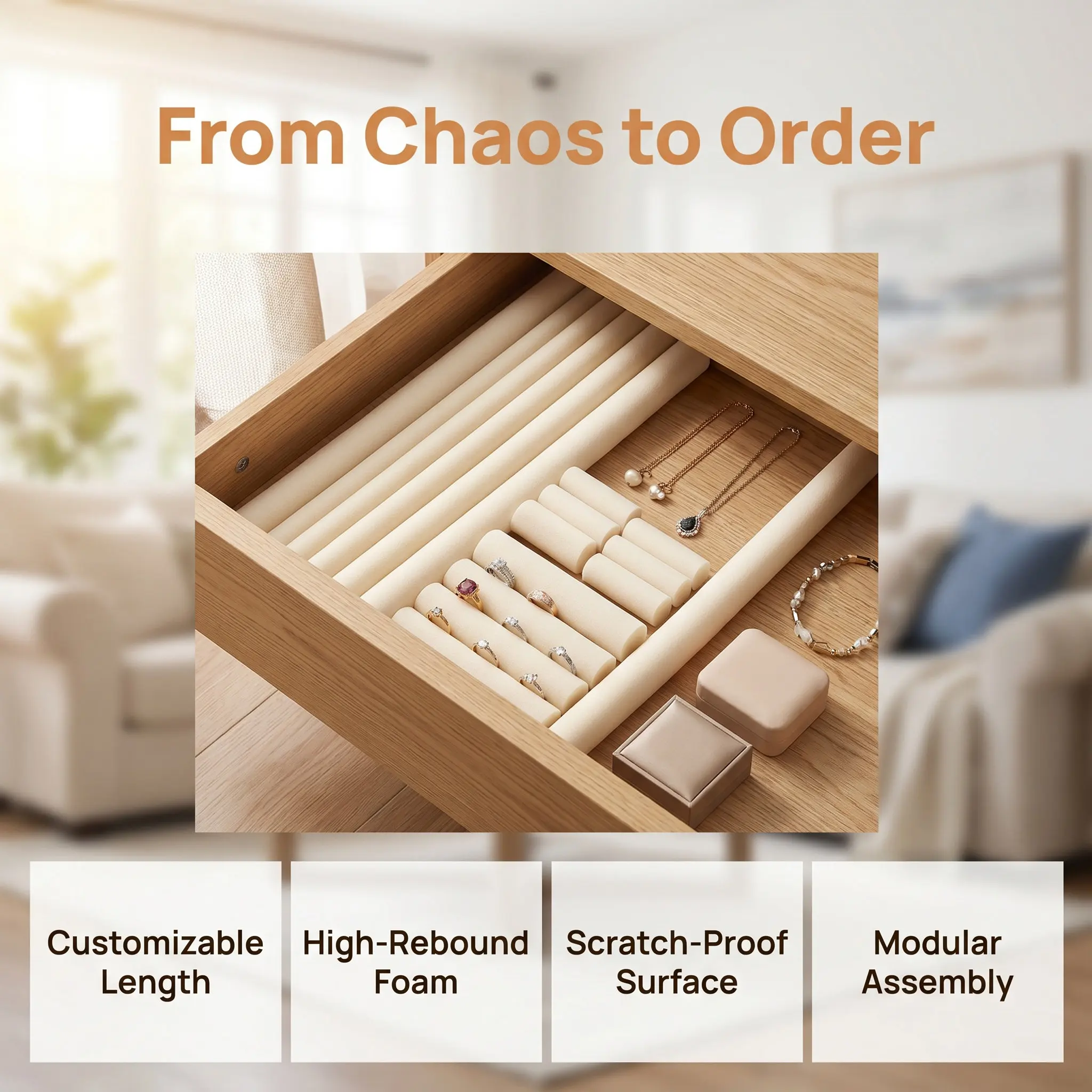 16Pcs Jewelry Box Divider Strips Adjustable Foam Sponge Organizers DIY Cuttable Round Rods Soft Foam Inserts for Necklace