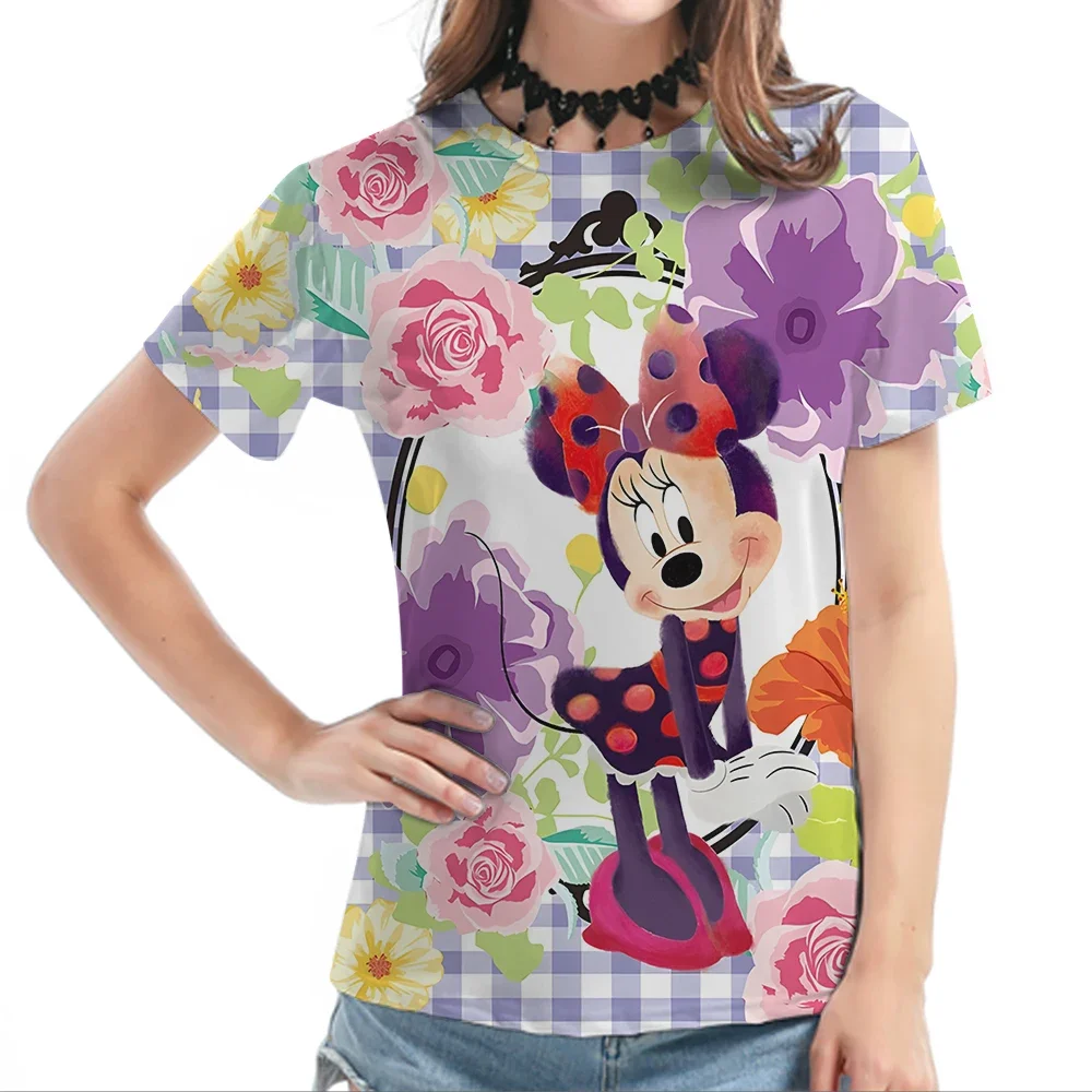 2024 Summer Disney Mickey Minnie Mouse Lovely 3d Print T-shirt Girls Clothes Women Y2K Oversize T Shirt Female Casual Clothing