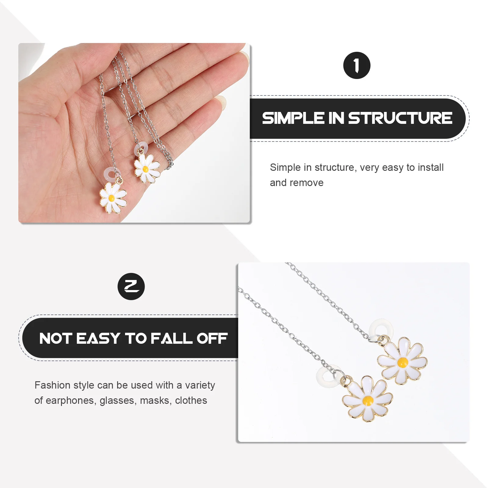 

1Pcs Anti-Lost Chain Metal Anti-Lost Strap Wireless Earphone Daisy Decor Exquisite Earphone Lanyard Anti Lost Earring Strap