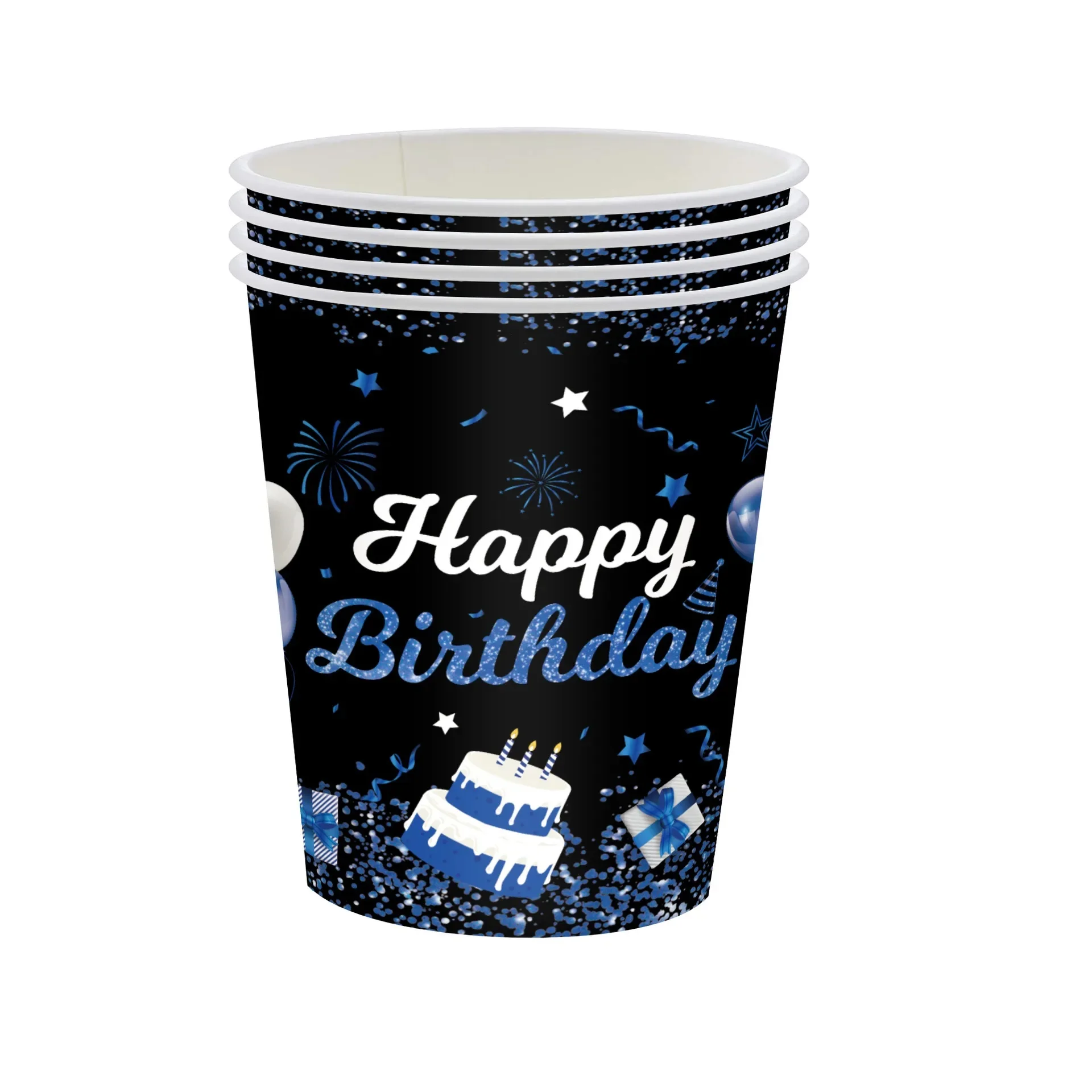 8Guests Blue Black Birthday Disposable Tableware Happy Birthday Plate Napkin Happy Birthday Party Decor