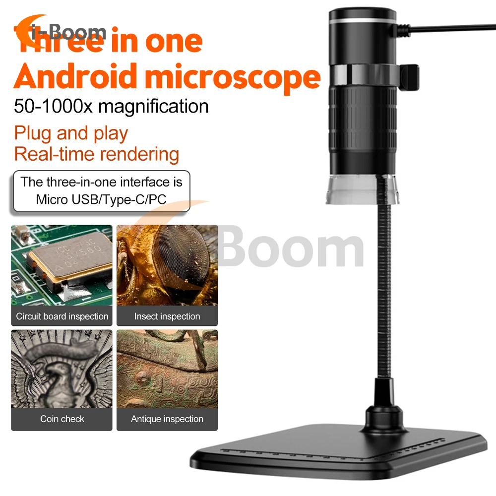 Wireless Digital Microscope Handheld USB HD Inspection Camera 50x-1000x Magnification with Flexible Stand For iPhone iPad PC