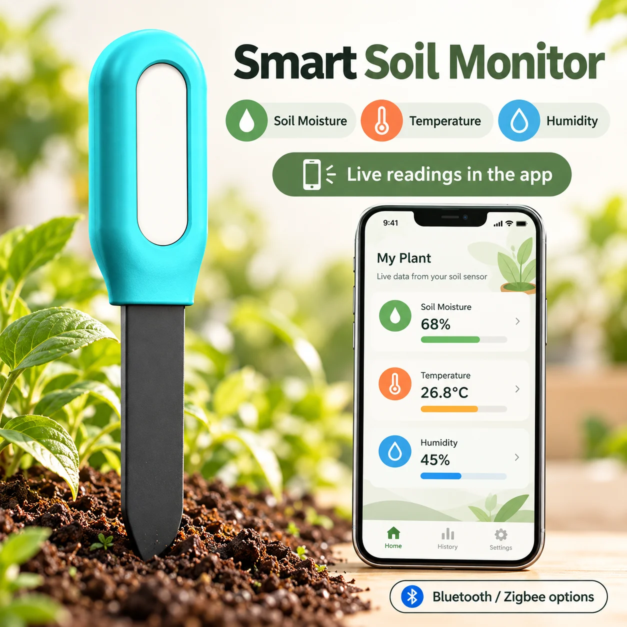 Tuya Zigbee Soil Sensor Humidity Temperature Moisture Detector Smart Life Home Assistant Real Time Monitor for Plant Garden