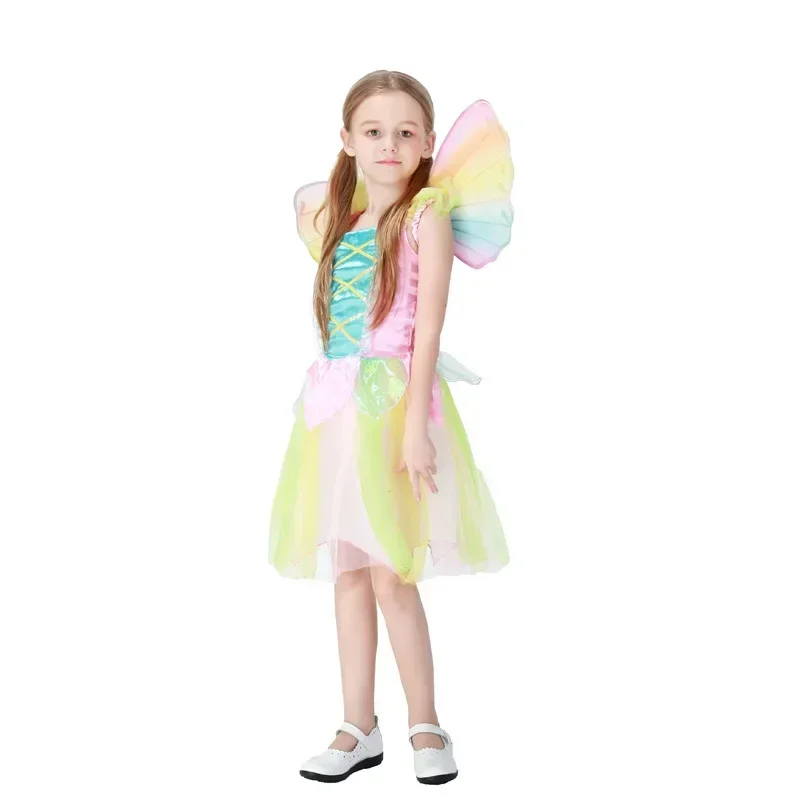 Tinker Bell costumes girls rainbow butterfly fairy costume kids Tinkerbell dress with wings fancy dress Purim party outfit 2022