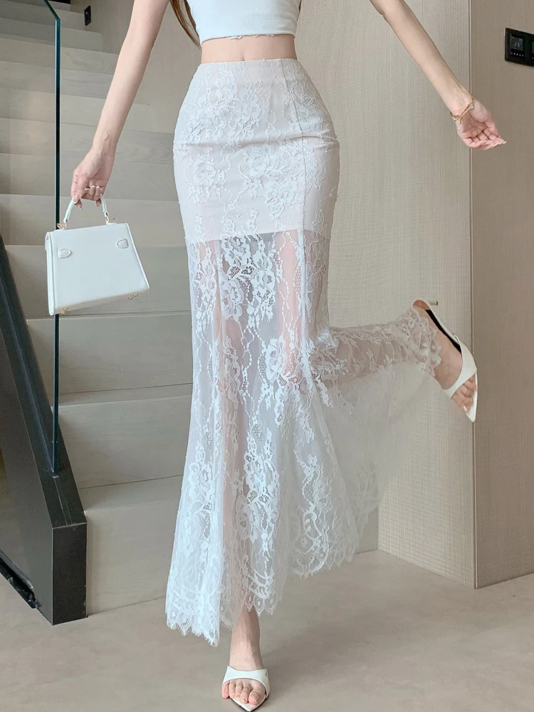 Gonna longuette in pizzo Bla Gonna a trapezio a vita alta Faion da donna di media lunghezza Sli Personali Gonna con cerniera sul sedere Estate Nuovo Ar...