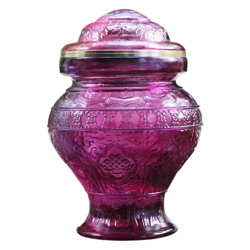 

Glass vase eight auspicious ancient methods of glass table decorations in front of the Buddha enshrines the Yellow God of