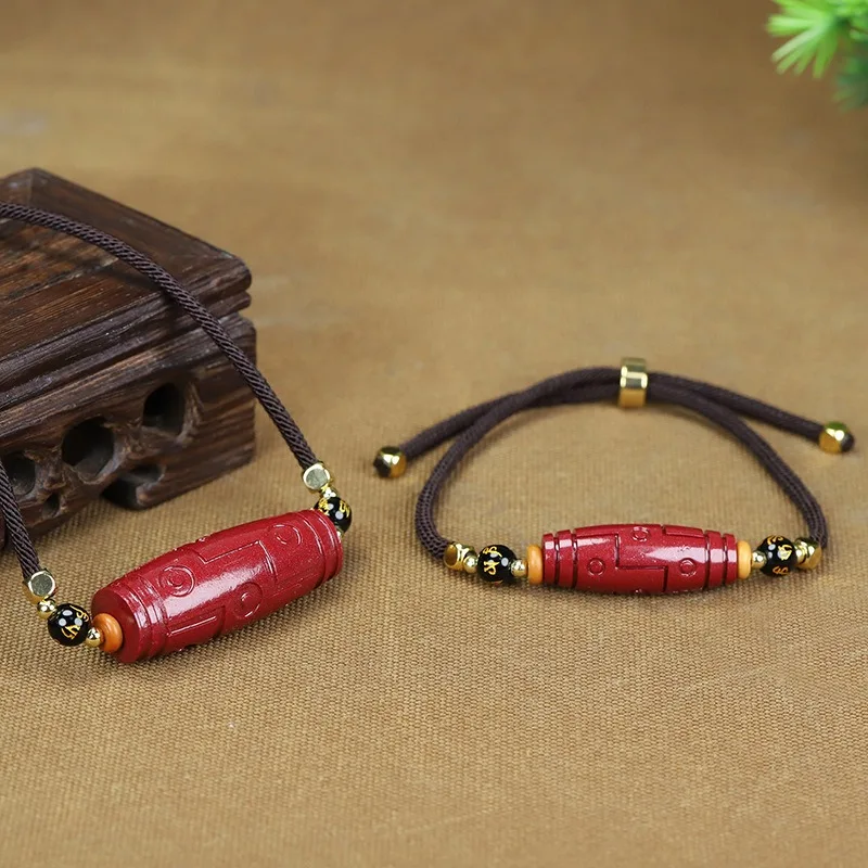 

Cinnabar Paper Pattern Bead Collarbone Chain, Retro Ethnic Style Bracelet Necklace