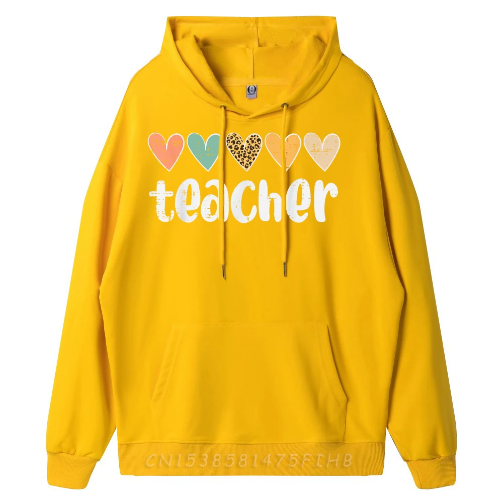 Teacher Hearts Leopard Love Appreciation Geek Hoodies Long Sleeve For Women Thanksgiving Day O Neck Hoodies Casual Coat Latest