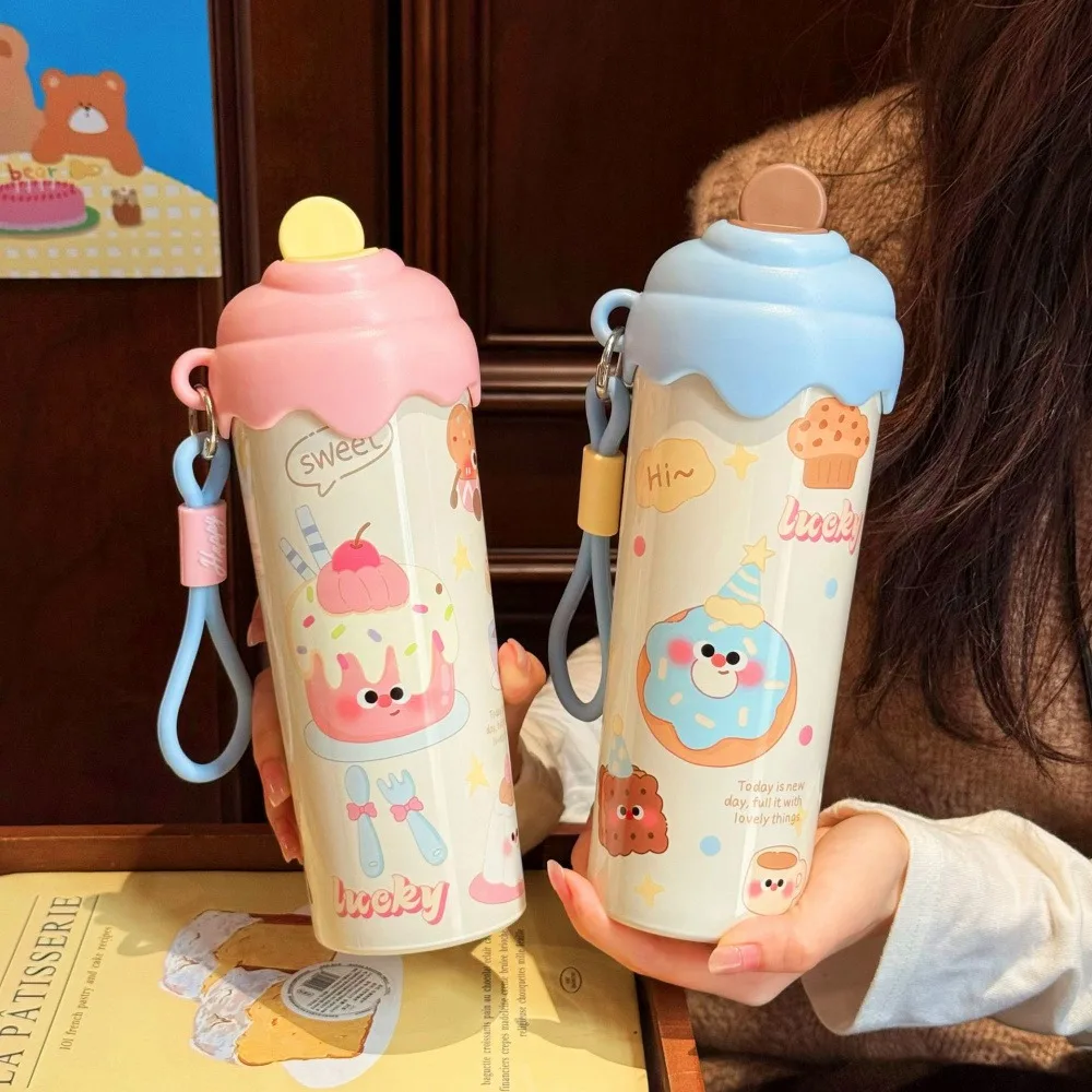

Cute Ice Cream Tumbler Kawaii Stainless Steel Thermos Bottle For Hot Cold Water Coffee Tea Portable Thermal Cup Woman Girl Gift
