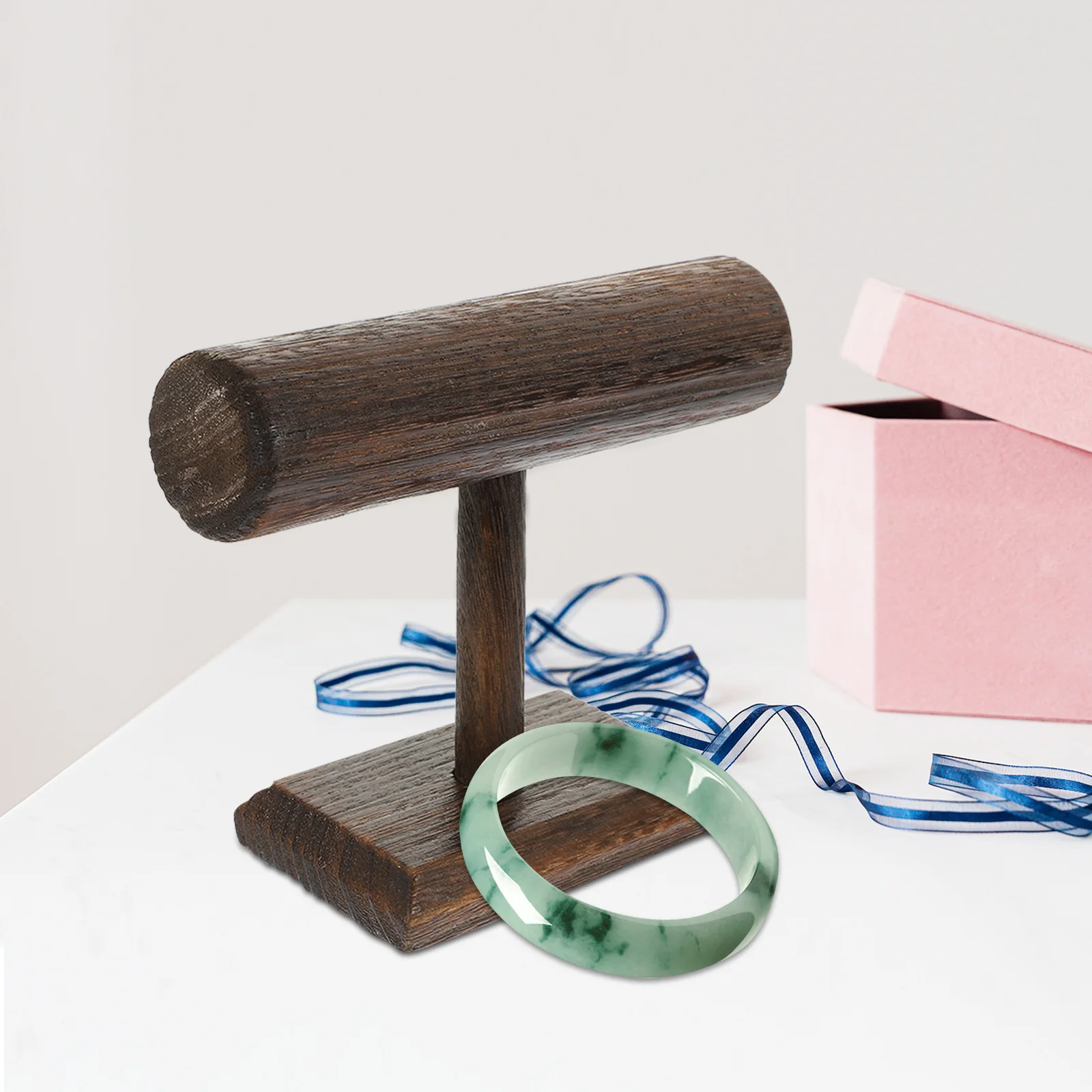 حامل سوار عتيق من الخشب الصلب، حامل عرض T من الخشب الطبيعي، منظم الإسورة، رف تخزين المجوهرات لغرفة النوم