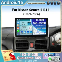 Android 16 For Nissan Sentra 5 B15 1999 - 2006 2K QLED Android Car Radio Multimedia Video Player GPS Stereo CarPlay 4G Head Unit