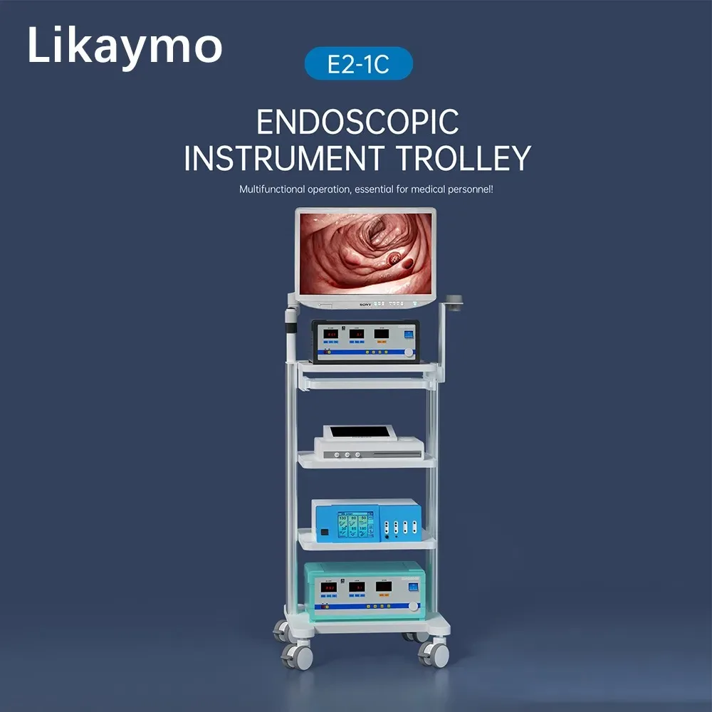 E2-1c Medical Endoscope Trolley Hospital Mobile Workstation Cart Monitor Mount 4-Layers Storage Platform