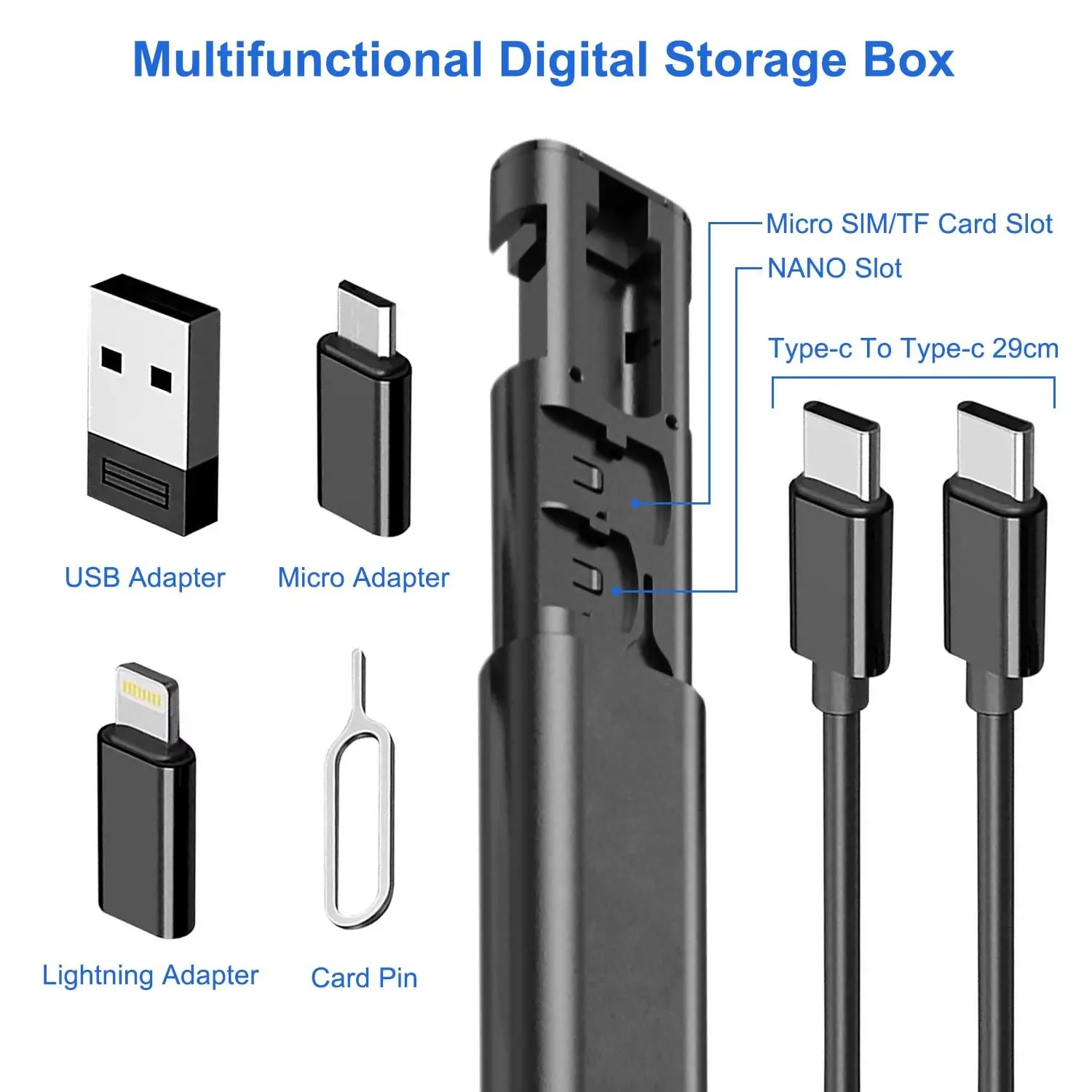 6 In 1 Multifunctional Data Cable Storage Box 60W Dual Type-C Data Cable Storage Box Lightning Android Interface Supporting Use