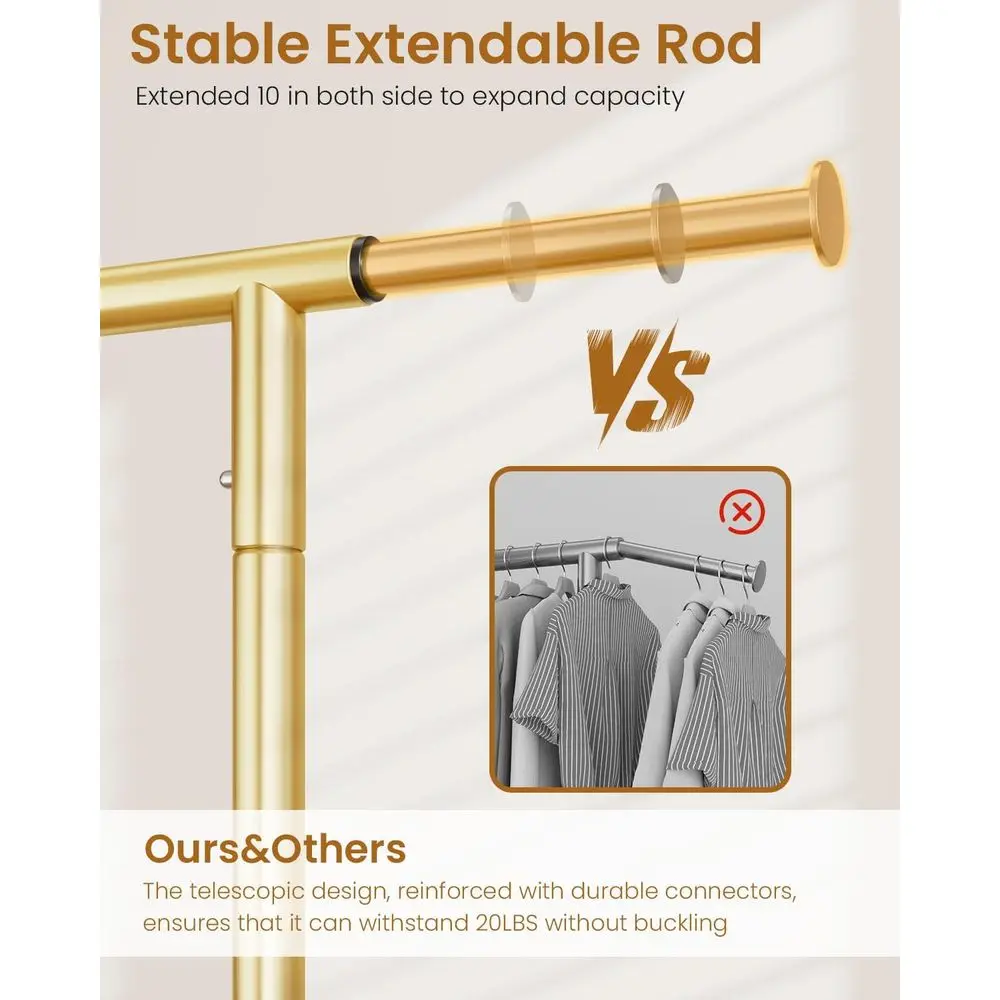 Sturdy Metal Rolling Clothes Rack - 450 lbs Capacity, Lockable Wheels, Gold for Bedroom Wardrobe Closet