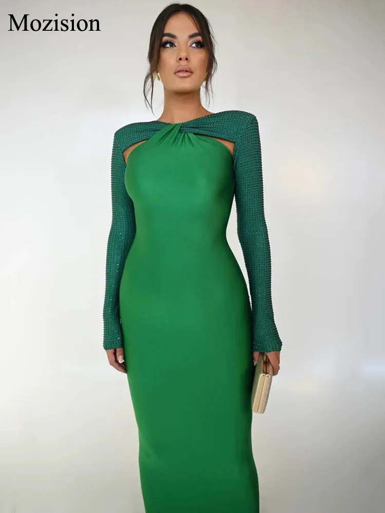 Mozision Hollow Out Sparkle Long Sleeve Maxi Dress For Women Glitter Vestidos Robe New Bodycon Shiny Night Club Party Long Dress — zdjęcie 5