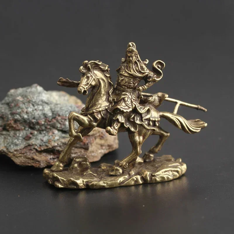 Creative Brass Chinese God of Wealth Riding Horse Guan Gong Statue Home Decoration Accessories Office Desk Decor Ornaments