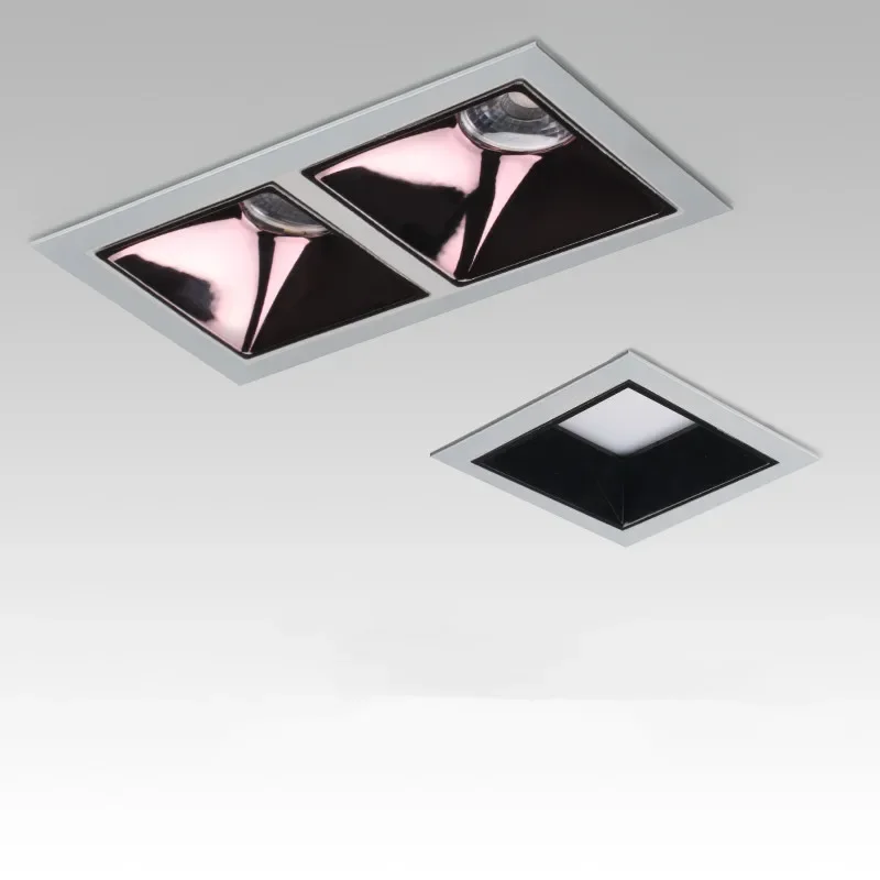 Built-in LED spotlight square single head double head square downlight household 7W9W12W15W deep anti-glare no main light