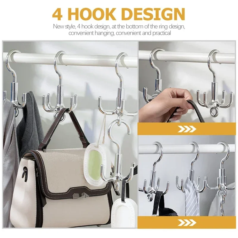 1PCS Multifunctional Rotating Clothes Hook Punch Free 4 Claws Rotation Coat Hanger Belt Organizer Scarf Storage Rack Wardrobe