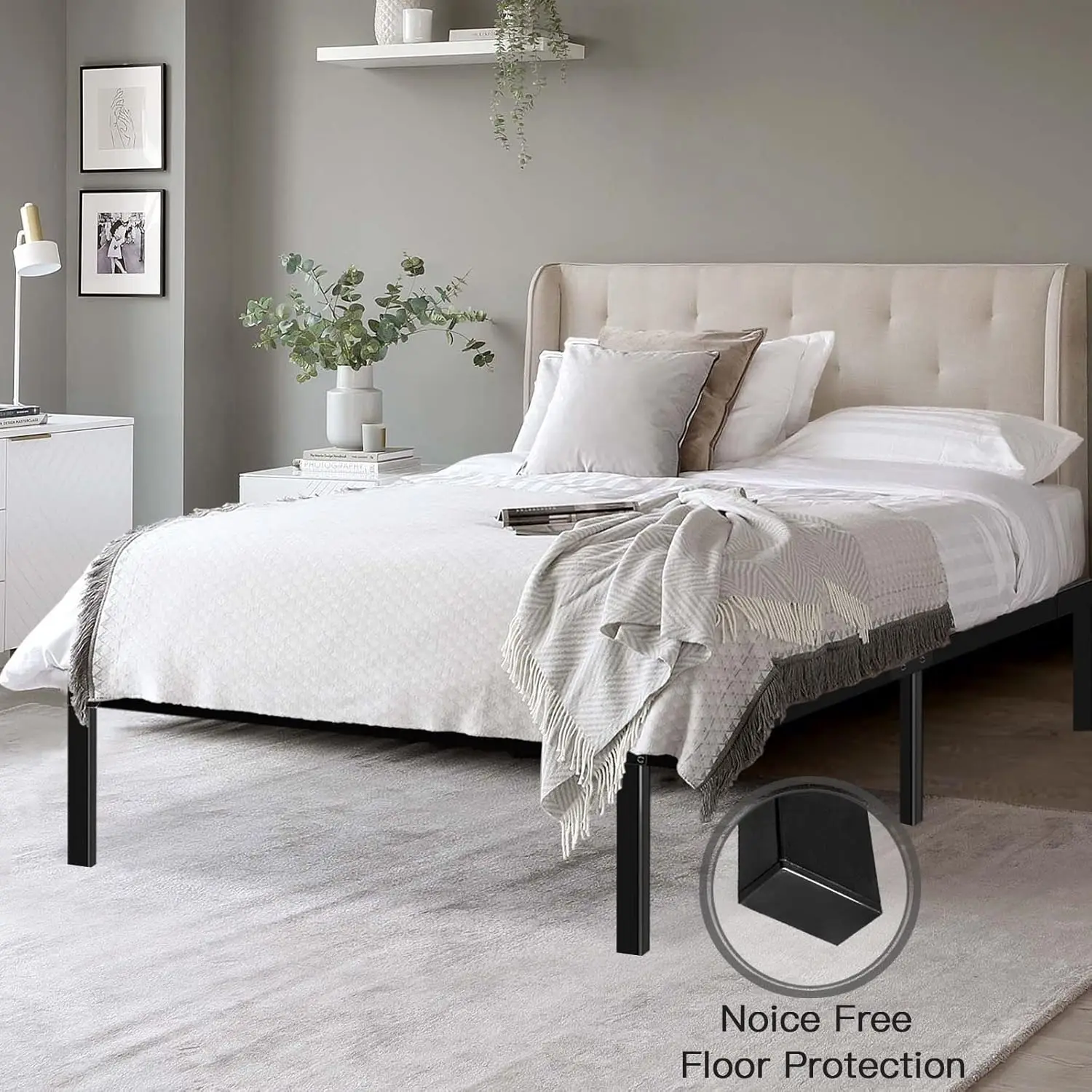 Queen Bed Frame 18 Inch Hoog Bedframe Hoog Geen Boxspring Nodig Met Opslag Metalen Platform Grootte
