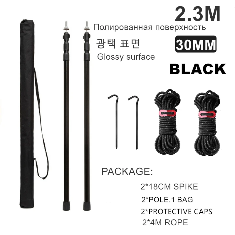 Postes Telescópicos de Aluminio 30mm Heavy Duty para Toldo y Carpa, Kit de Mástiles Ajustables de Alta Resistencia para Camping, Incluye Estacas y Cuerdas, Estructura Estable Resistente al Viento para