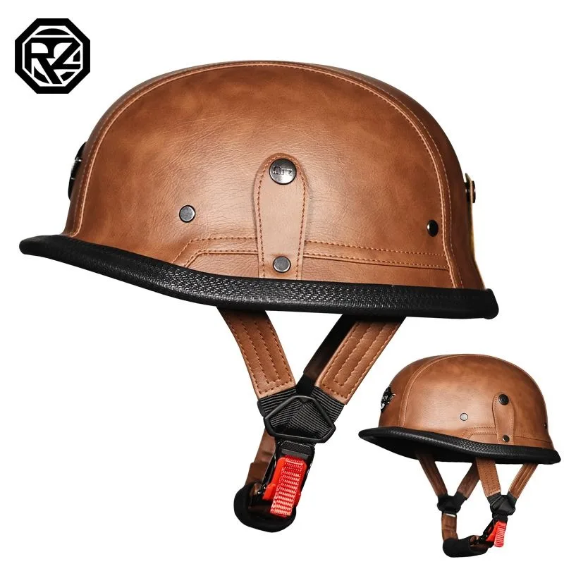 Винтажный ретро немецкий стиль WWII мотоциклетный шлем черный кожаный полушлем с открытым лицом унисекс ABS Cruiser байкер защитная езда