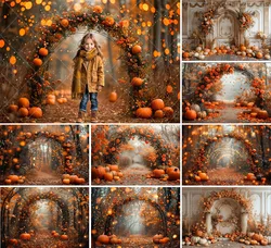 Mehofond Photography Background Autumn Pumpkin Arch Floral Maple Leaves Glitter Kids Family Portrait Decor Backdrop Photo Studio