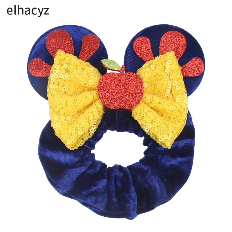 Hot Christmas Disney Ears Hair Scrunchies Velvet Elastic Hairbands For Girls Sequins Bows Headband Women Halloween Trip DIY Acce