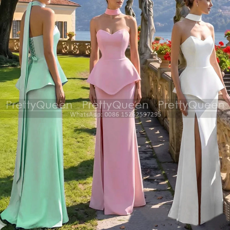 Mermaid Long Bridesmaid Dresses With Scarf Side Slit Strapless Customized Corset Back Wedding Party Dress