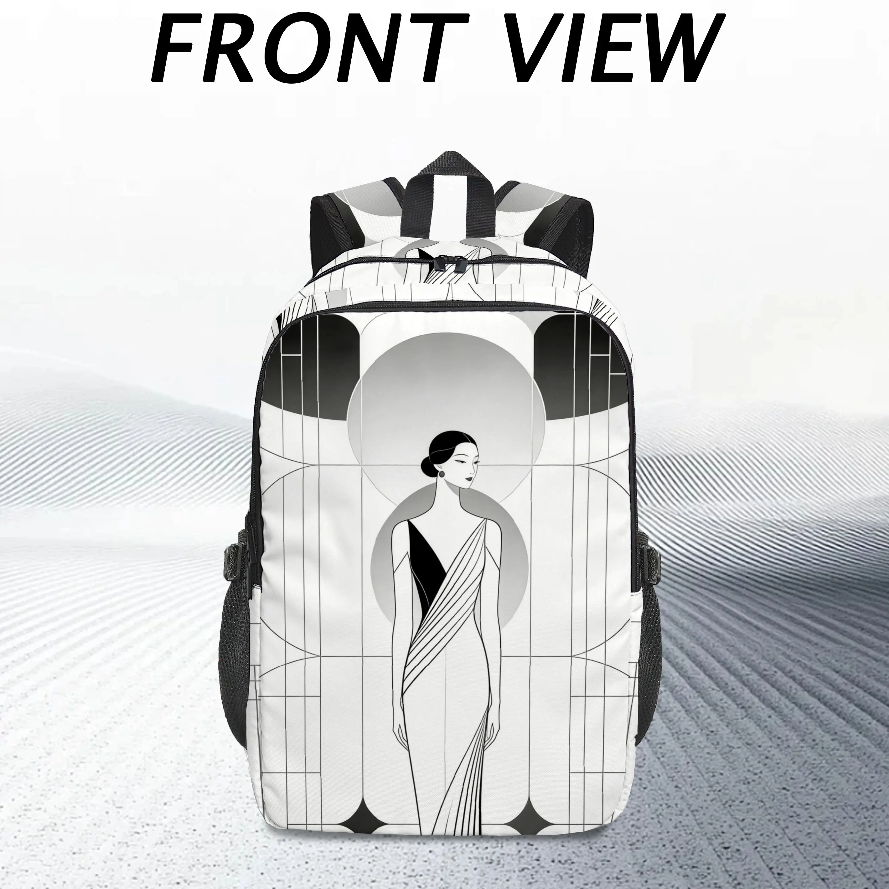 

1 шт., черно-белый элегантный женский рюкзак в холодном стиле с принтом, вмещает компьютер, подходит для отдыха и поездок на работу