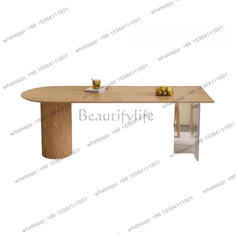 

Nordic oval solid wood island family log hotel dining table chair combination small apartment