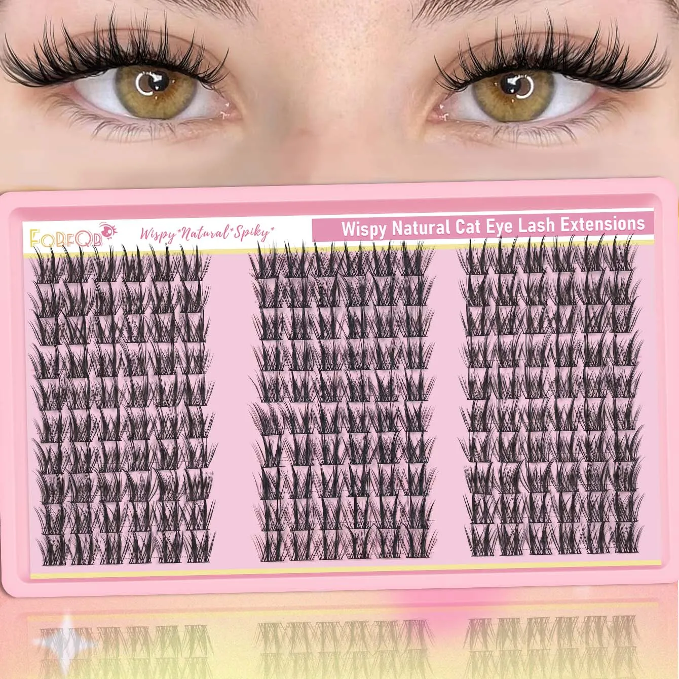 180-teiliges Anfängerfreundliches DIY Katzenaugen-Wimpernset - Natürliche Wimpernbüschel mit Klebstoff, Pinzette und Anwendungswerkzeugen