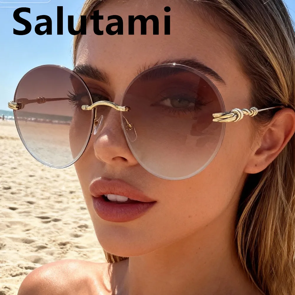 

Большие круглые солнцезащитные очки без оправы для женщин, винтажные модные солнцезащитные очки из сплава без оправы, женские очки в стиле ретро