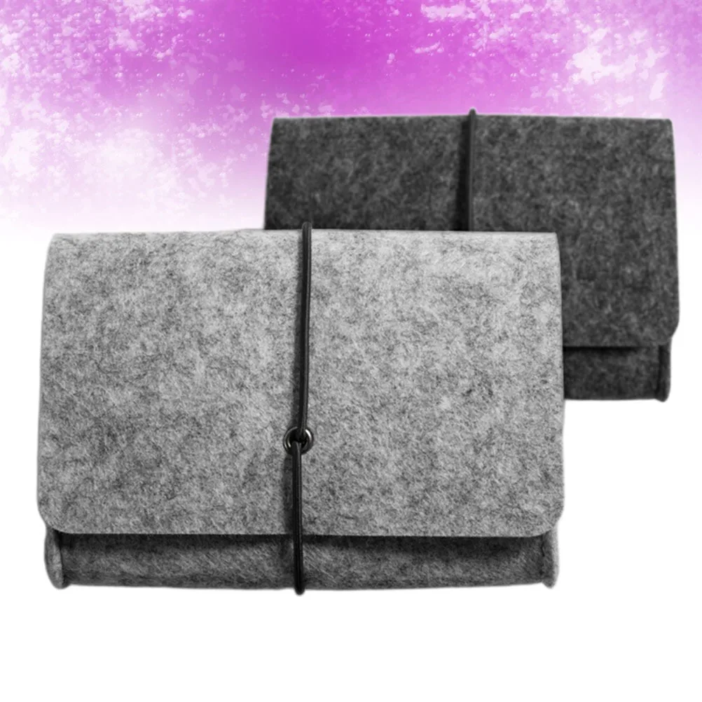 

2Pcs Felt Storage Bag for Electronics Accessories Organizer Handy Phone Pouch Portable Case Dark Grey Light Grey