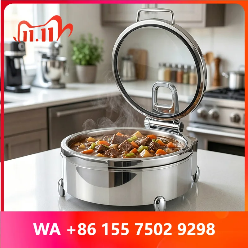 Stainless Steel Insulated Soup Pot with iewing Window, Insulated Porridge Pot, Round Buffet Food Warmer