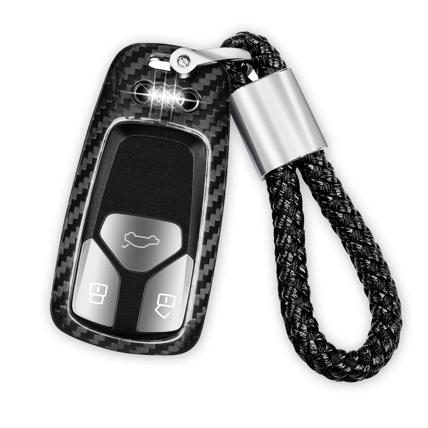 

Real Carbon Fiber Key Fob Cover Protector Case Shell For Audi A4 Q7 Q5 TT A3 A6 SQ5 R8 S5 Smart Key,with Keychain Lanyard