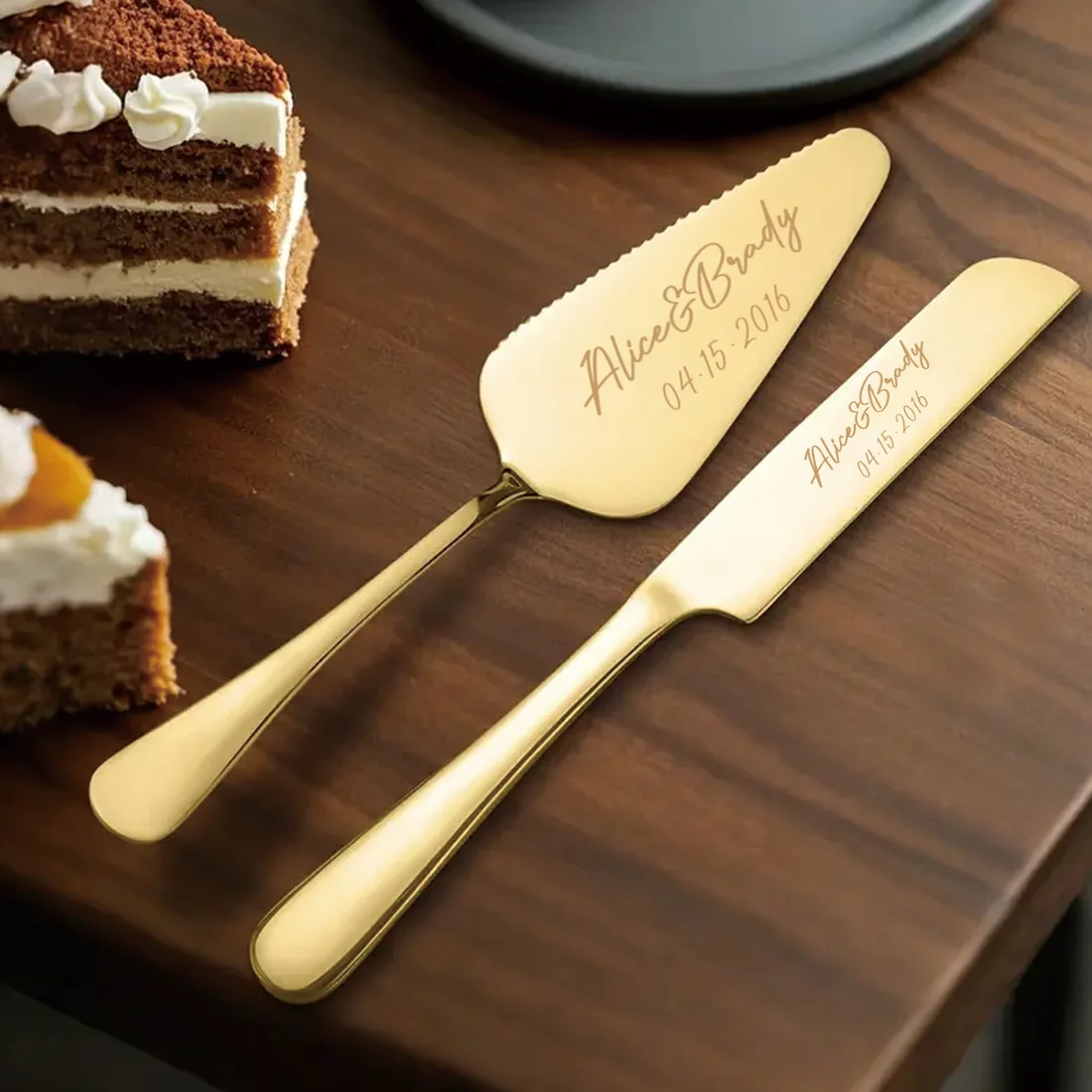 2pc custom engraved stainless steel cake knife set gift box, suitable for weddings, birthdays, all kinds of parties