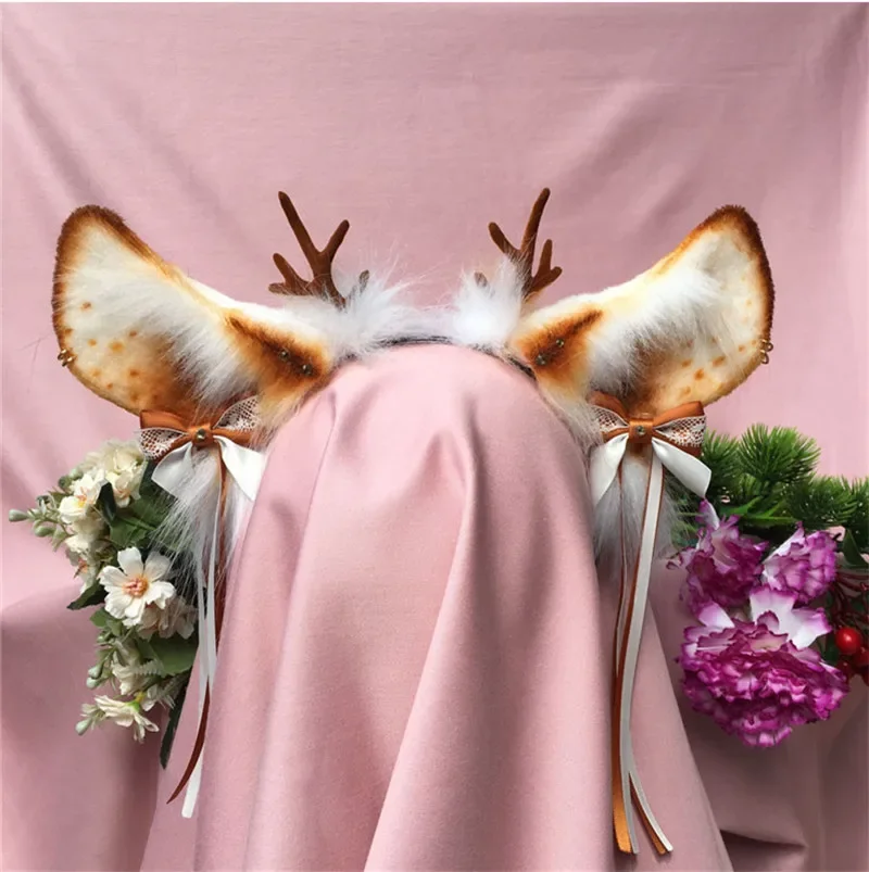 Nuevo dulce y encantador orejas de ciervo de Navidad orejas de alce cuerno aro para el pelo para niña Lolita accesorios de disfraz de Navidad Cosplay