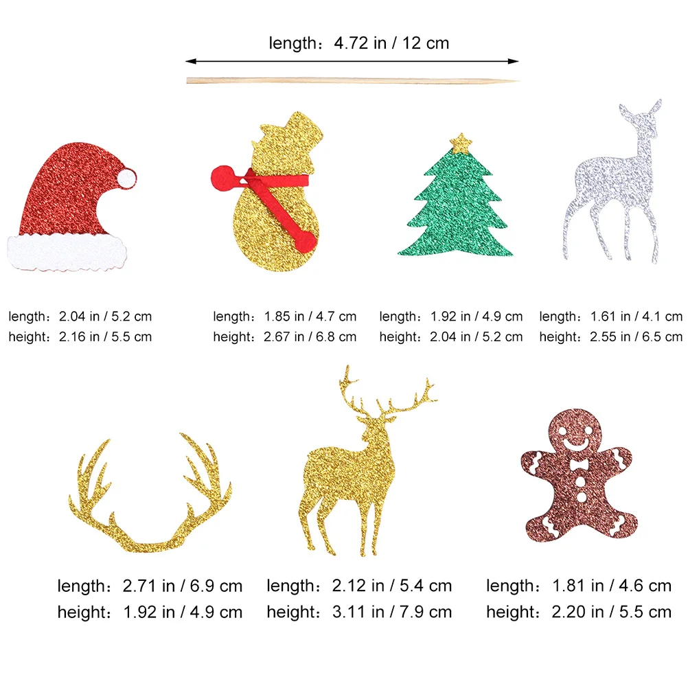 

14Pcs Christmas Cake Picks Glitter Snowman Elk Xmas Tree Gingerbread Man Eva Cupcake Toppers for Christmas Birthday