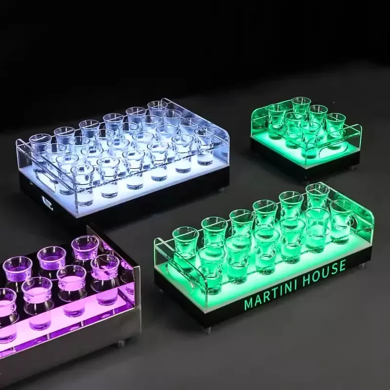 

Bar supplies Acrylic Creative LED Glass Display Stand Wine Rack cocktail cup holder Shot Glass Serving Tray Glass holder