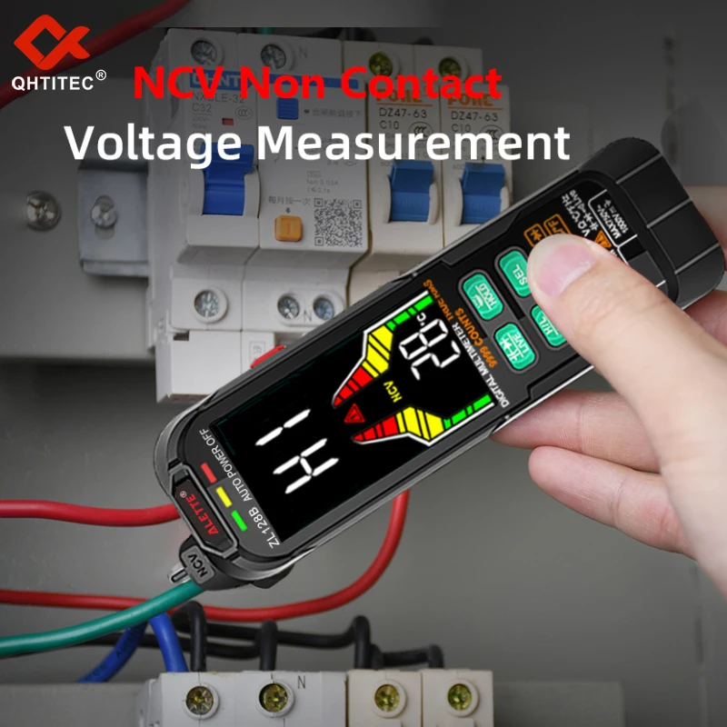 QHTITEC USB Carga Multimetro Digital Profesional AC DC Atual Tensão Detector Pen True RMS Capacitância Multímetro de Alcance Automático