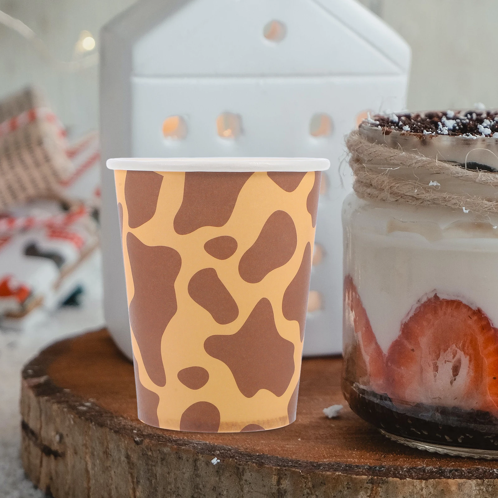 

24 Pcs Giraffe Paper Cups Disposable Coffee Water Drinking Party Picnic Birthday Home Banquet Restaurant Kitchen Bar Supplies