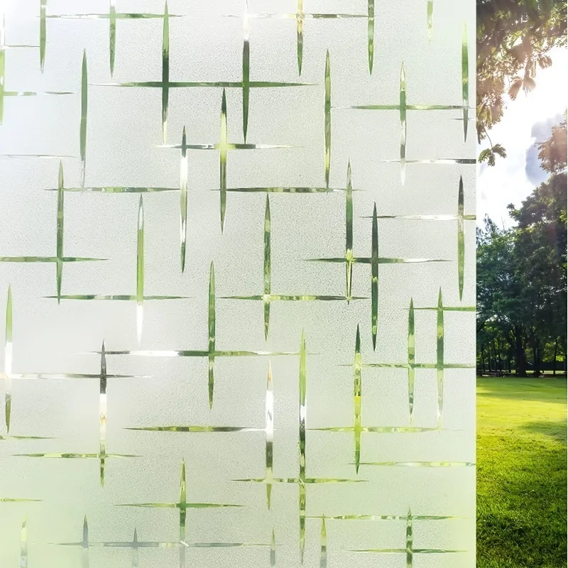 90x300cm Cross Star Pattern Privacy Window Film Roll Frosted Static Cling No Glue UV Block Heat Block for Office Partition
