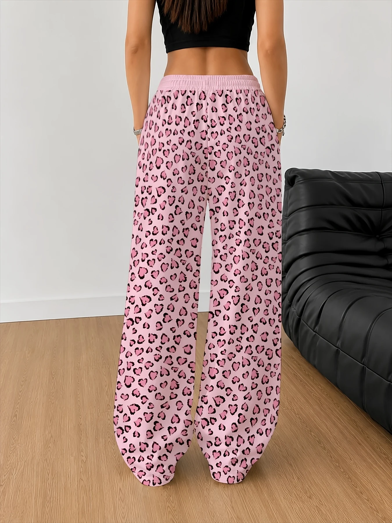 Y2K Leopardenmuster Weite Hose für Damen und Herren, Elastische Hochgeschnittene Hose, Street-Trend Lose Freizeithose – Detail 5